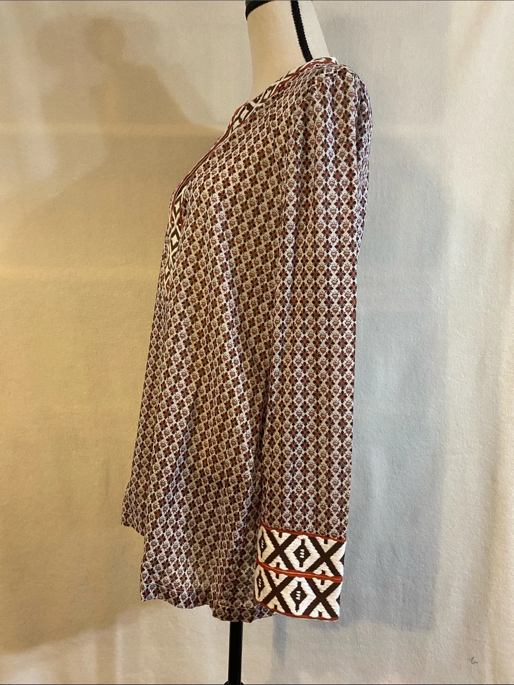 Tory Burch brown floral embroidered trim print cotton tunic
